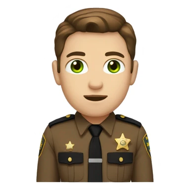Undersheriff with middle part brown hair and green eye sticker