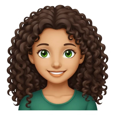 smiling girl with long dark curly hair and dark green eyes sticker