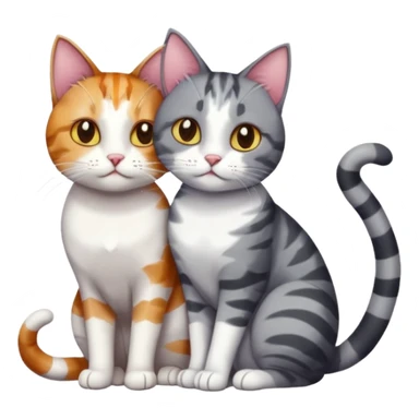 full body colourful light patched calico + white tabby cat cuddling a bigger cat that is dark grey and white tabby cat  and they are in love sticker
