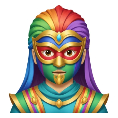 mask, wearing ancient custome, rainbow sticker