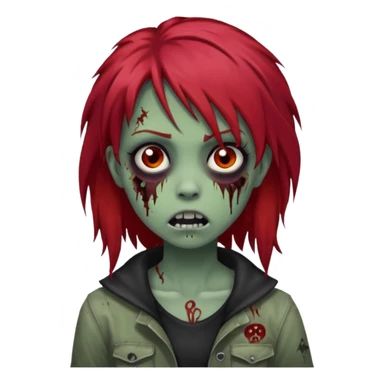 Girl, zombie, red hair, long, emo, shaggy, dark, spooky, creepy expression sticker