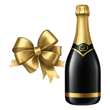 black champagne bottle with gold bow sticker