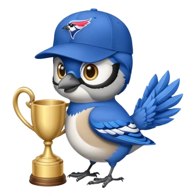 bluejay wearing bluejays MLB baseball cap, holding trophy 🏆  sticker
