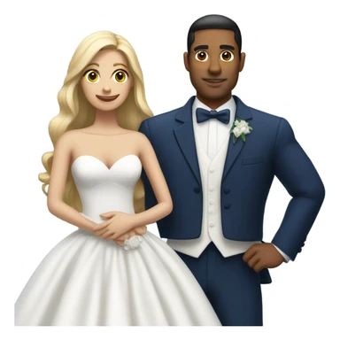 Puerto rican beard short hair with blue hat and navy blue suit getting Married with blond long hair girl with white  wedding dress  sticker