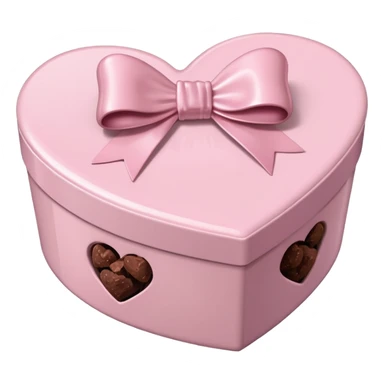pale pink heart box, pale pink bow, filled with chocolates inside sticker