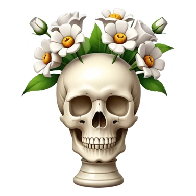 still life scull, flowers vase, tissue sticker