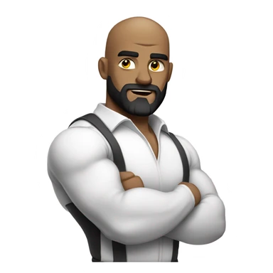 Muscular man flexing, bald, dark beard in a white shirt sticker