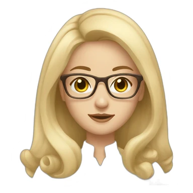Woman teacher blonde straight hair brown glasses blue eyes books sticker