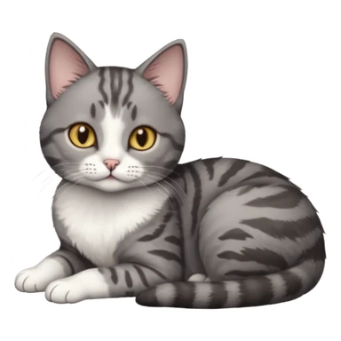full body tiny short hair dark grey and white cat with hazel eyes lying down sticker