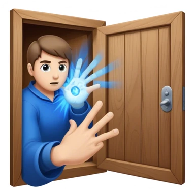 *"A closed door, a determined hand knocking—where knuckles meet wood, an intense blue magical energy pulses outward. Success isn’t about waiting; it’s about knocking until the world answers."*   sticker