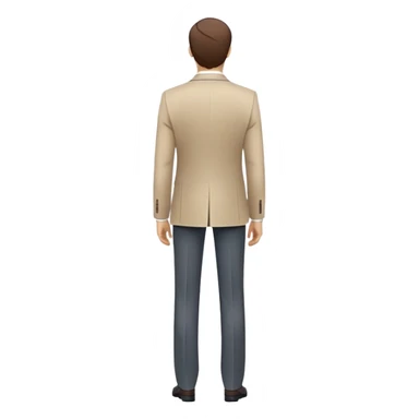 person seen from the back, standing straight with professional posture, wearing formal office clothes like a blazer or suit, arms relaxed by their sides, clean minimal design, smooth lines, simple color palette, white background sticker