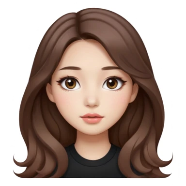 “korean straight brown hair Emoji girl, soft eyeliner and blush, gradient lips, light brown shimmer eyeshadow, long wavy hair,  sticker