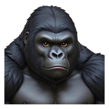 Cinematic Noble Gorilla Portrait Emoji, Poised and commanding, with a massive, muscular build cloaked in dense, rich fur and deep, soulful eyes, Simplified yet sharp and sophisticated features, highly detailed, glowing with a soft, dignified jungle glow, high shine, intelligent and formidable, stylized with an air of primate majesty, focused and authoritative, soft glowing outline, capturing the essence of a watchful guardian that feels as though it could step out of the screen with effortless authority! sticker