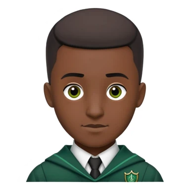 louis cordice is Blaise Zabini in harry potter, wear hogwarts slytherin uniform, Classic Buzz Cut hair, black skin, long face sticker