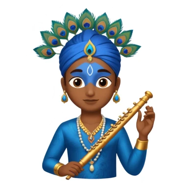 Blue Krishna and peacock feather on head with flute sticker