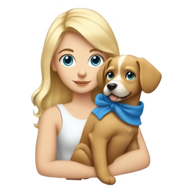 Blonde girl with blue eyes holding a dog sticker