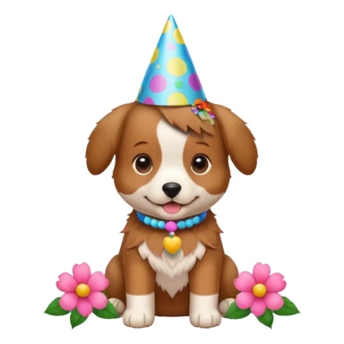 Happy birthday puppy with flowers sticker