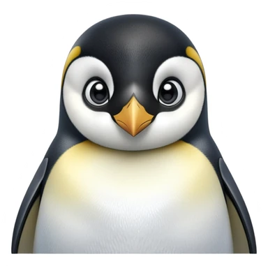 cinematic-cute-emperor-penguin-portrait-emoji,-head-tilted-playfully-and-inquisitively,-with-glossy,-pristine-plumage,-sparkling-eyes-filled-with-curiosity,-simplified-yet-irresistibly-adorable-features, black, large black eyes face, zoomed in sticker
