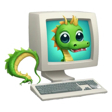 computer with a chibi dragon spirirt spiral out fibonacci sticker