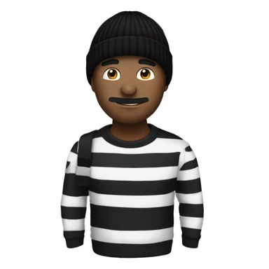 Man who has a black beanie, money back over his right shoulder, black mask that goes across his eyes and a black and white striped shirt. sticker