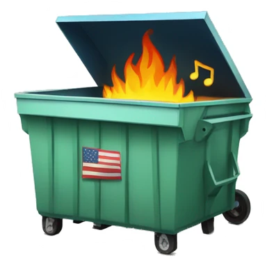 Dumpster fire and music notes and American flag sticker