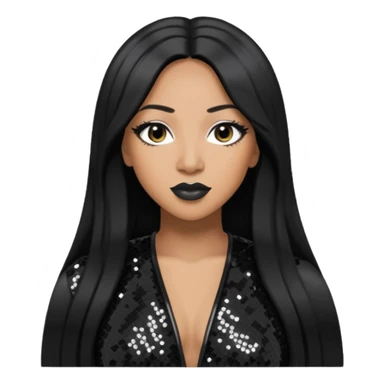 Taj from SWV with long black hair, black sequin outfit sticker