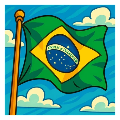 the Brazilian flag waving, animated style, vibrant colors sticker