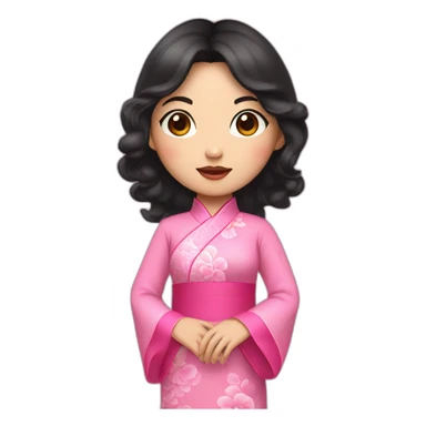 asian girl with fair lips, wavy black hair posing with pink ao dai full body sticker