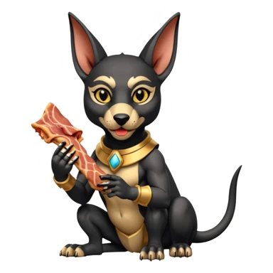  Fit mean Short-eared Black fur beautiful female robo anubis puppy statue gargoyle posed biting bacon  sticker