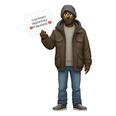 homeless man full body standing with a sign sticker