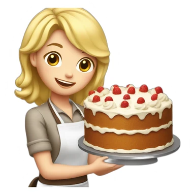 Blond girl in apron makes cake sticker
