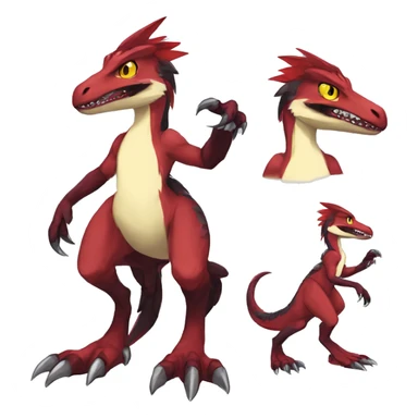 Anthro Cute cool black red white yellow nargacuga-velociraptor-sergal animal hybrid Fakemon full body sticker