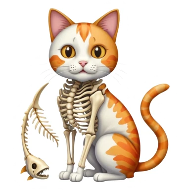 cat full body sitting with fish skeleton in mouth sticker