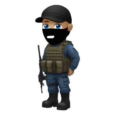 male, pale skin, call of duty black face mask, camo tactical gear, combat boots, black beanie, blue eyes sticker