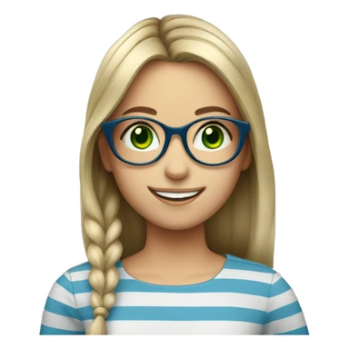 smiling girl in striped shirt green eyes blue glasses  sticker