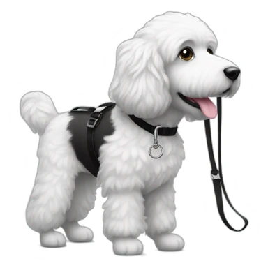 side profile medium sized fluffy black and white doodle on a leash going for a walk sticker