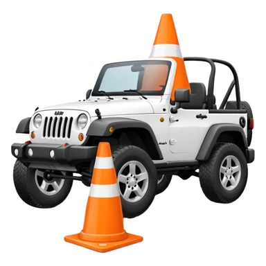 Jeep Wrangler driving over an all-white traffic cone, emoji style, tire contact visible sticker