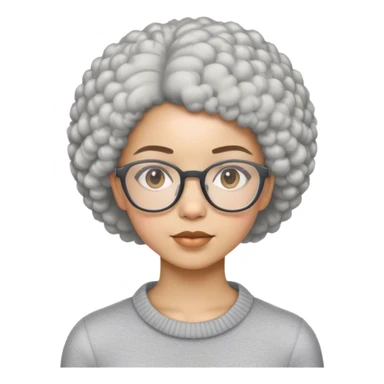 Young woman with short gray Afro and glasses sticker