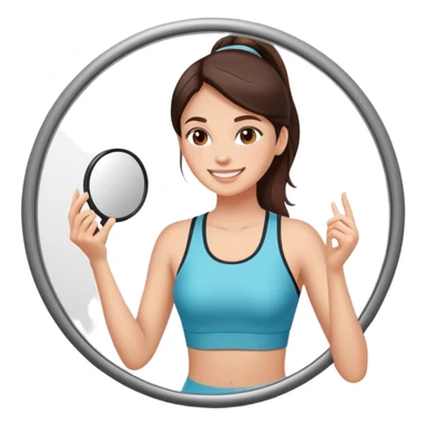 brunette woman in sport clothes looking in the mirror and smiling sticker