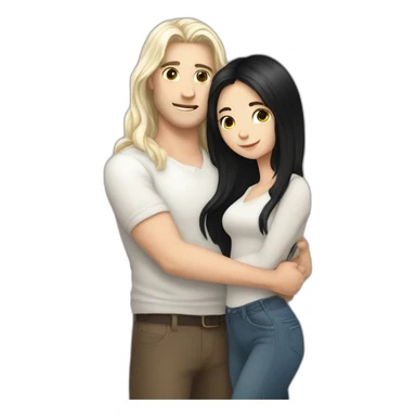 white skin long hair guy is hugging a white skin black hair girl sticker