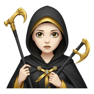 woman grim reaper in a gold cloak with scythe sticker