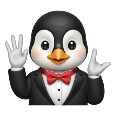 Un pinguino con una pajarita roja haciendo el gesto con la mano abierta de cumplir una promesa sticker