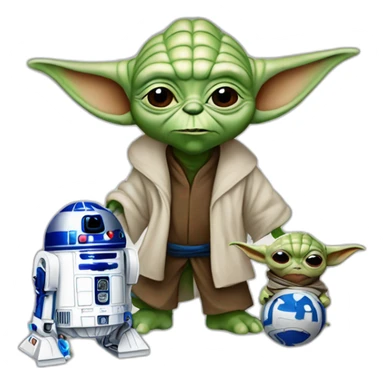 Yoda with R2D2 and Papa Smurf behind him sticker