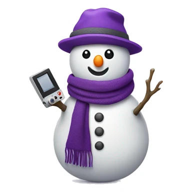 cute snowman with a purple hat and purple scarf holding a camera  sticker