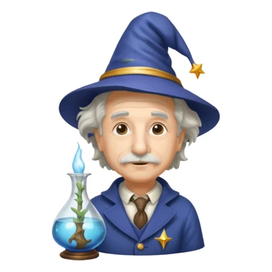 Albert Einstein, wearing wizard hat custome, with glass vase sticker