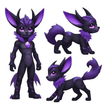 Anthro-Edgy-Black-Purple-Contrast-Colors-Fantasy-Fur-Sona-Chibi-Shiny-Fakémon-Hybrid with horns full body sticker