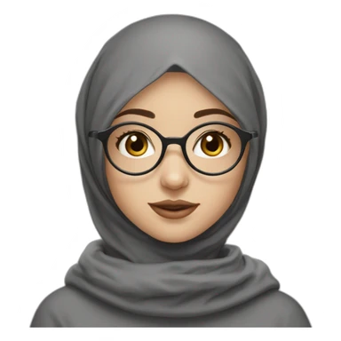 Black hijab white fair skin girl brown eyes wearing round circular metal glasses no make up big cheeks almond eyes sticker
