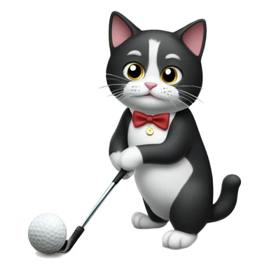 Tuxedo cat playing golf sticker