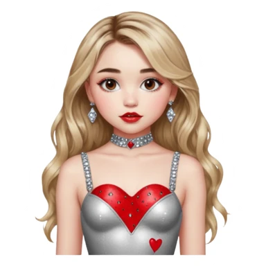 Sabrina carpenter in silver rhinestone bodysuit with red kiss marks all over it sticker