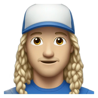 white skinned guy who is strong with black mid longhair with blue cap sticker
